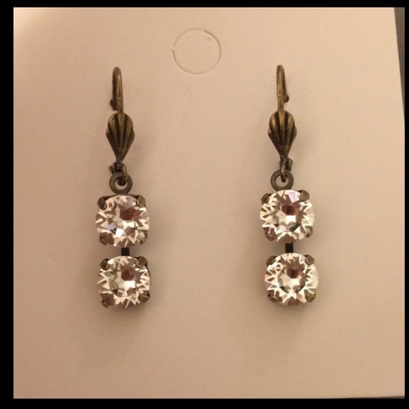 Antique Brass Crystal Drop Earrings - Picture 2 of 5